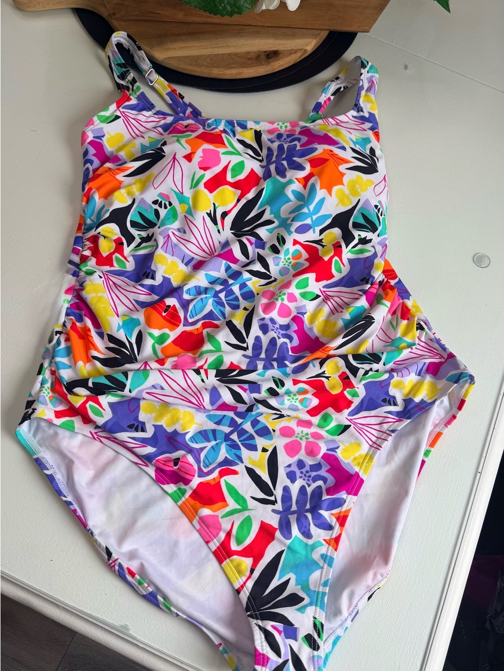 NWT Caribbean Joe White Multicolor Floral One-Piece Swimsuit